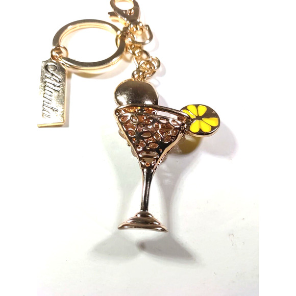 Atlanta Martini Glass Rhinestone Rose Gold Tone Bling Keychain - Picture 6 of 6